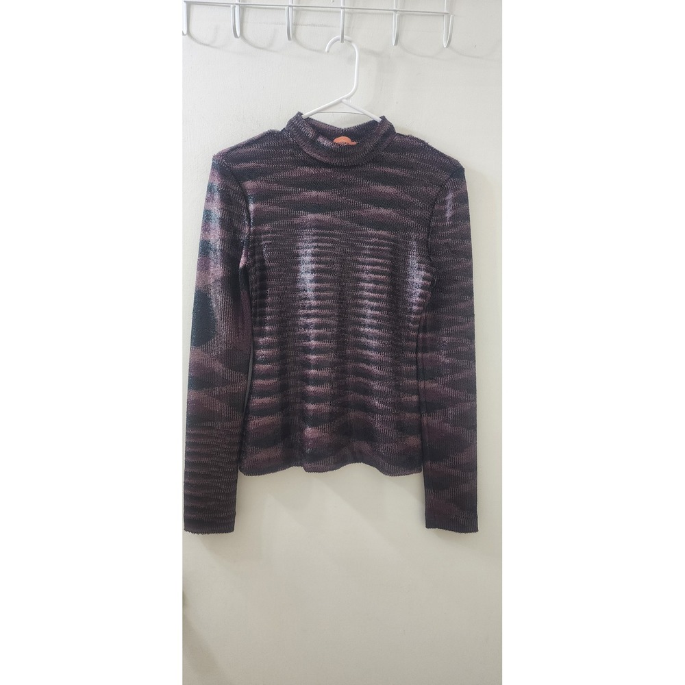 Missoni Purple Sequin Mock Neck Long Sleeve Knit Top Made in‎ Italy Size 42